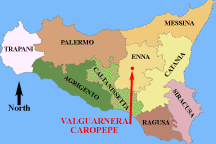 Map of Sicily showing the location of Valguarnera Caropepe